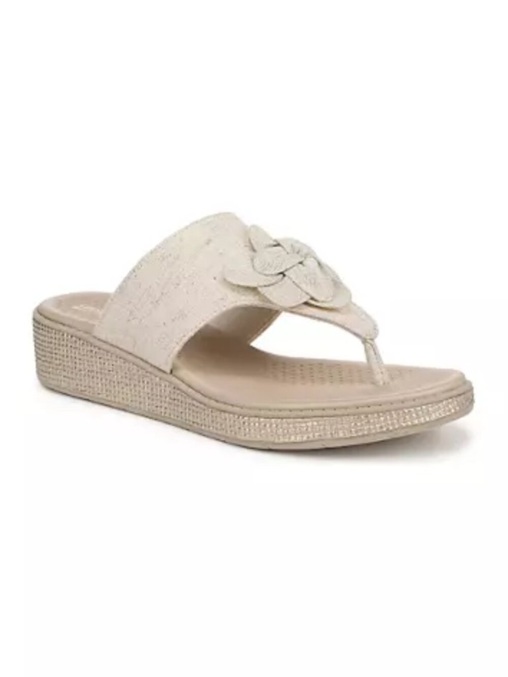 LifeStride x BZees Bloom Wedge Thong Sandals Natural Beige Flower - 8W (Wide)